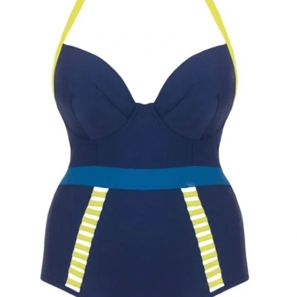CURVY KATE Blue|Yellow Accent One piece Swimsuit 34DDD - Picture 3 of 9